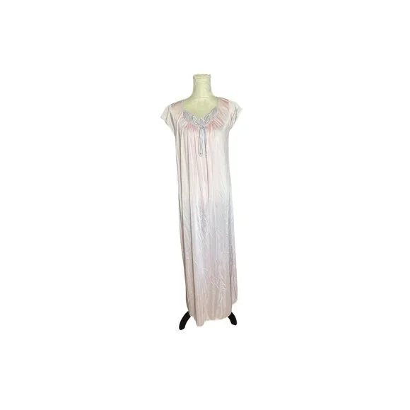 Vintage Lorraine Peignoir SetBlush Pink Satin Nightgown & Robe1980s Embroi